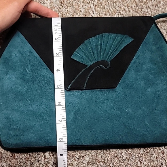 Vintage Bally teal and black suede crossbody flap handbag - Picture 10 of 10